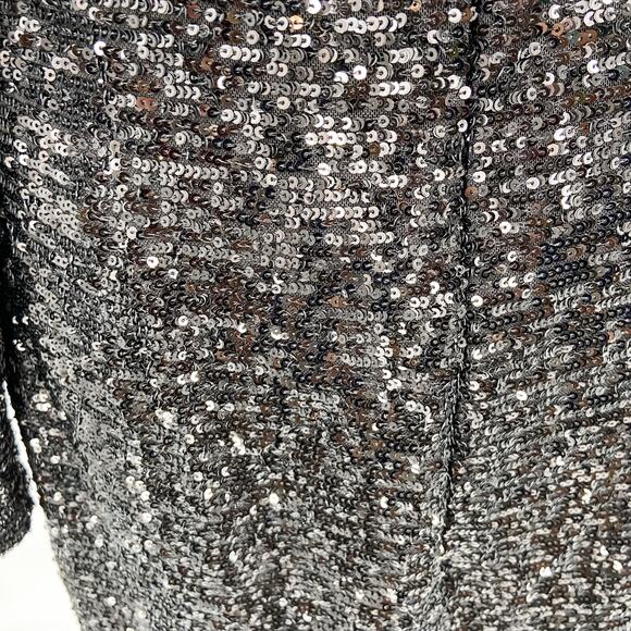 Rene Ruiz Dress Sz 12 Black Sequin Gown Formal Off The Shoulder Metallic Evening - Picture 11 of 13